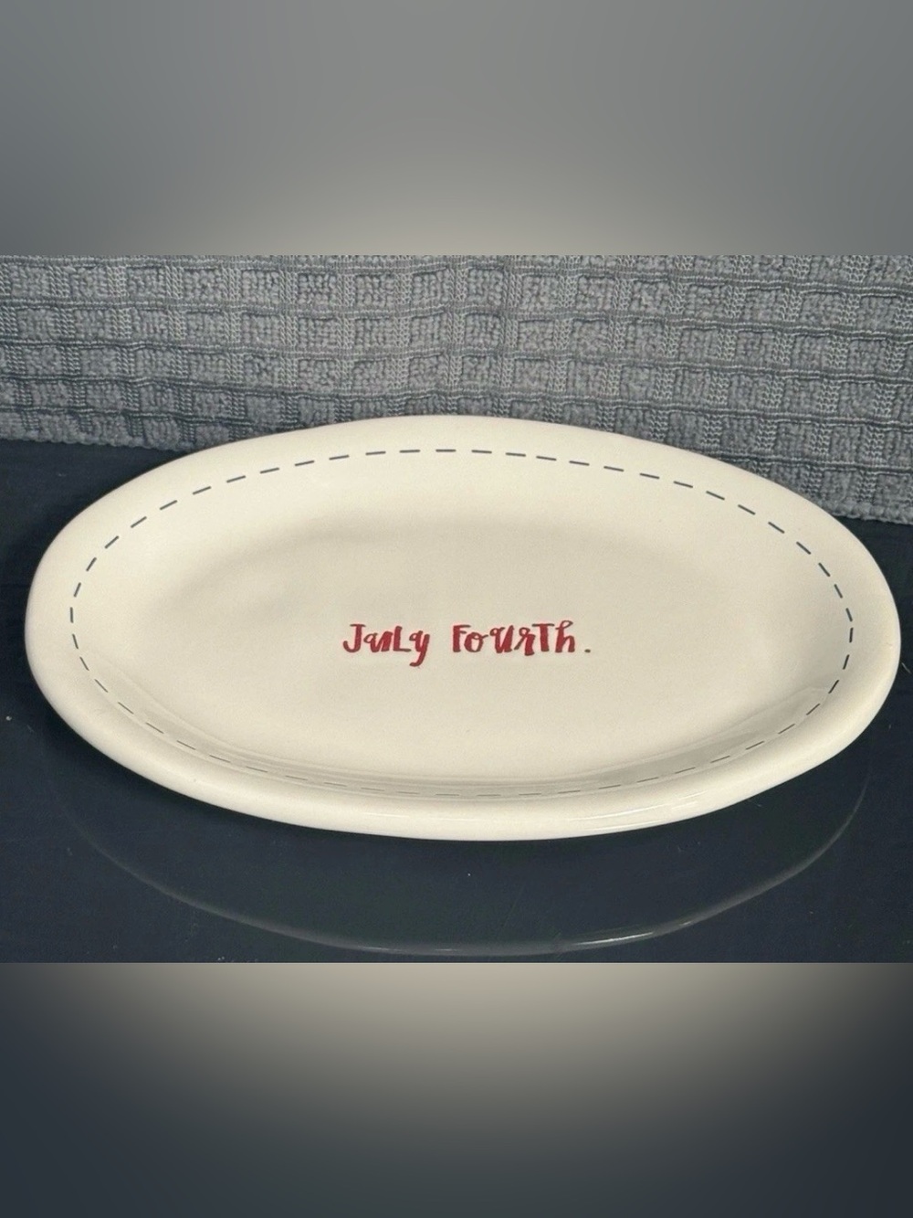 Rae Dunn Artisan Collection July Fourth Plate Blue Stitch Plate Patriotic